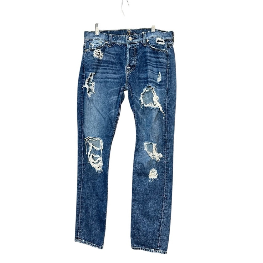 7 For All Mankind Josefina Ripped Distressed Blue Boyfriend Jeans size 27